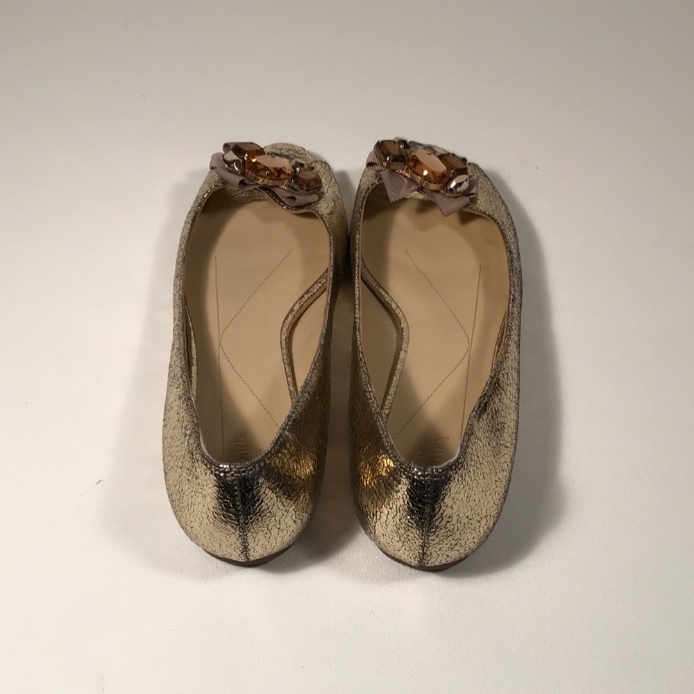 Kate Spade Gold Peep Toe Flats Women 9 M_2